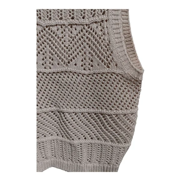 MNG Mango Ecru Open Knit Cotton Poly Blend Sweater Vest - Picture 11 of 16
